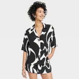 a new day Black and White Button Down Shirt